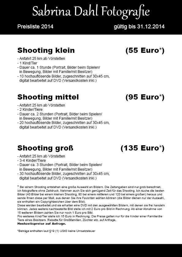 Preisliste 2014